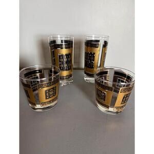 Vintage mcm Black Gold Glasses Set of 4